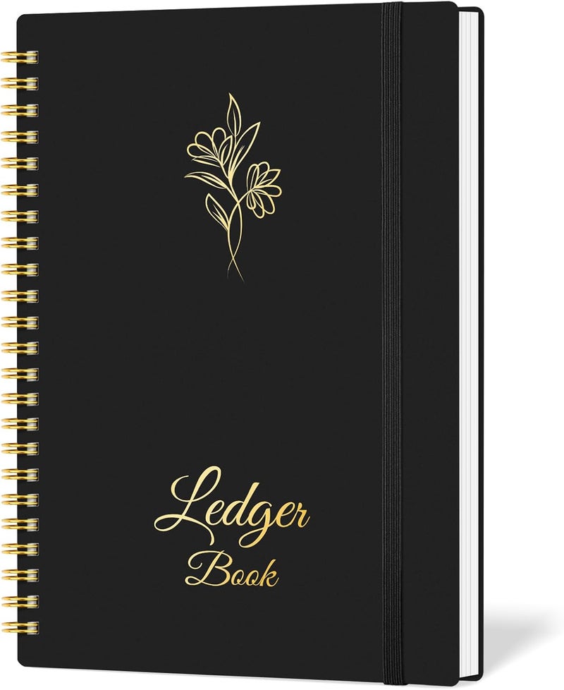 Blugool Accounting Ledger Book for Small Business Bookkeeping & Personal Use, Expense Tracker Notebook for Family Budget, Bookkeeping Record Book, Income and Expense Log Book - 8.4" x 6.1" (Black) - Image 1